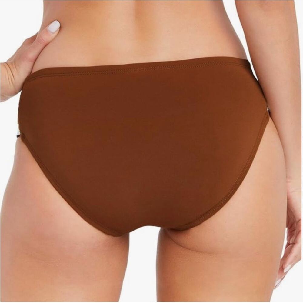 Robin Piccone Simone Twist Bikini Bottom Size Large NEW Stripe Swim Cocoa NWOT - Picture 2 of 13